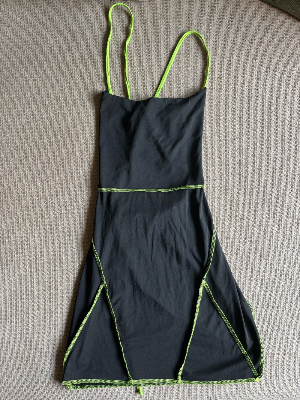 🖤💚 Black Mini Dress with Neon Green Straps and Trim - Picture 2 of 4